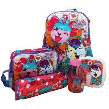 Imagem de Kit Mochila Escolar Jovely Friends Winth Kids Com Estojo Squeeze Lanch