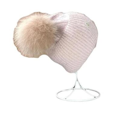 Imagem de Gorro Feminino De Inverno Quente Com Pompom De Pele De Raposa, Touca D