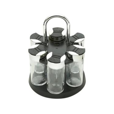 Imagem de Conjunto 7 peças porta temperos de vidro com tampa de plástico e base 