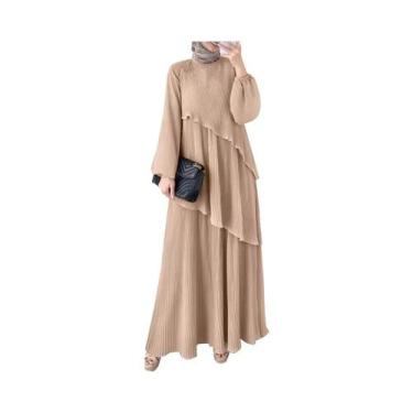 Imagem de Vestido Abaya Elegante Com Mangas Em Patchwork Para Mulheres, Maxi Com
