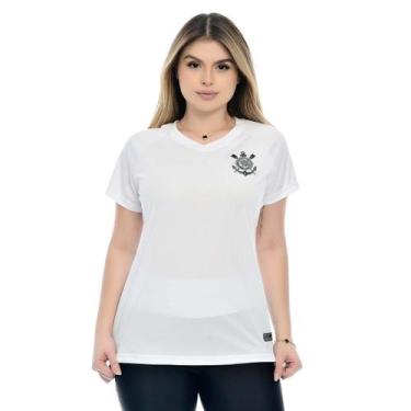 Imagem de Baby Look Corinthians Gola V Dry-fit Feminina - Coimbra, G, Branco