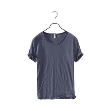 Imagem de Camiseta Masculina Slim-fit Retro Com Bordas Cruas Em Algodão, Leve, R