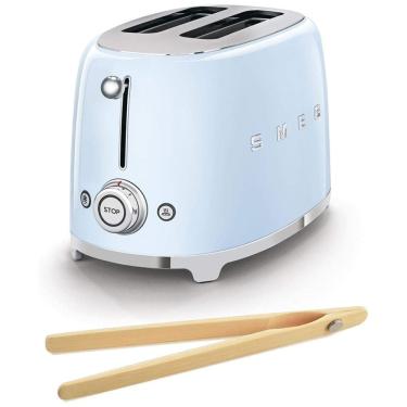 Imagem de Retro 50s Torradeira 2 Fatias com Pinças de Bamboo, 950W, 110v, SMEG TSF01PBUS, Azul