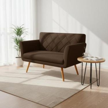 Imagem de Namoradeira Decorativa Sabrina Suede Marrom Pés Madeira Mz Decor - Maz