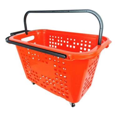 Imagem de Cesta Compras Rodas Carrinho Extra Grande 40lts Supermercado - JR Mark