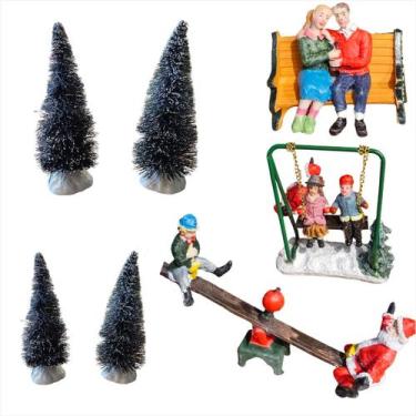 Imagem de Conjunto Vila Natalina 3 Personagem 4 Mini Árvore Pinheiro - Florarte