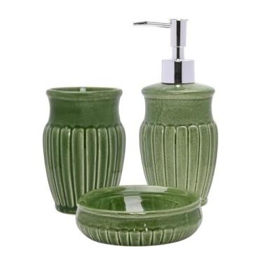 Imagem de Jogo De Banheiro Em Cerâmica 3pçs Lavabo Dispenser Green - Mimo