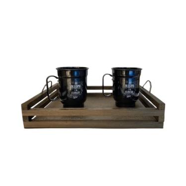 Imagem de Canecas (2) Preta Cerveja aluminio 600ml c bandeja churrasco