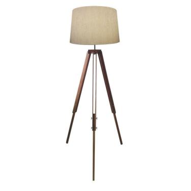 Imagem de Luminária Chão Tripé Base Madeira 40x45cm Bivolt Linho Bege