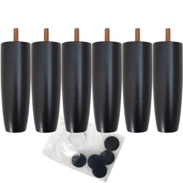 Imagem de Kit 06 Pés De Madeira Para Camas Box Solteiro Pe De Cama 13cm Preto Pés Para Móveis