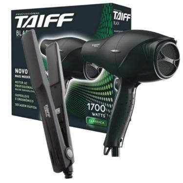 Imagem de Kit Secador Profissional Taiff Black 1700W + Chapinha Taiff Cerâmica 180 Graus 