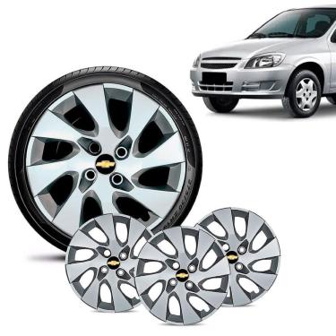 Imagem de Jogo 4 Calota Chevrolet GM Celta Aro 13 Prata Emblema Preto