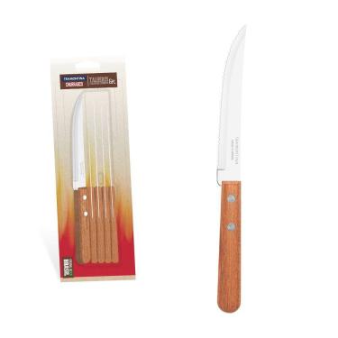 Imagem de Conjunto de Facas para Churrasco Tramontina Dynamic com Lâminas em Aço Inox e Cabos de Madeira Natural 6 Peças Tramontina