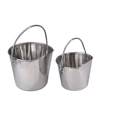 Imagem de Pro Select Balde de aço inoxidável para animais de estimação, tamanho de 1 litro – Balde de lado plano resistente ótimo para fornecer água em canis para animais de estimação