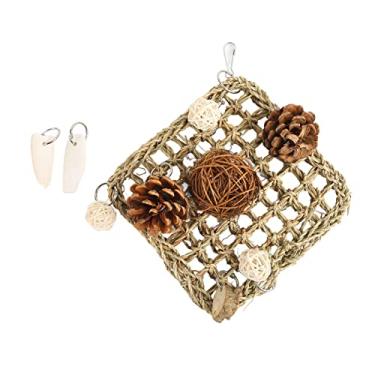 Imagem de Brinquedo de Tapete de Escalada de Papagaio Brinquedos de Mordida de Gaiola de Papagaio Brinquedo de Parede Forrageamento de PáSsaros Seagrass Tecido Rede de Mascar Com Osso Choco Periquito Calopsita