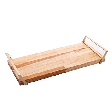 Imagem de Bandeja Retangular de Madeira com Aço Inox Teca Champanhe 41cm x 17cm x 6cm - Wolff Craft