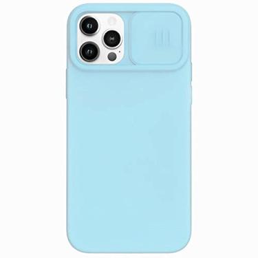 Imagem de Capa de telefone de silicone líquido de proteção de câmera deslizante para iphone 13 pro max 12 mini 11 xs max xr x 8 7 plus se 2 tampa de janela push, azul menta, para iphone 8 plus