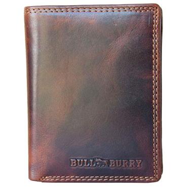 Imagem de Carteira masculina de couro genuíno durável com revestimento marrom Bullburry com RFID (proteção de dados), Marrom, One Size, Clássico