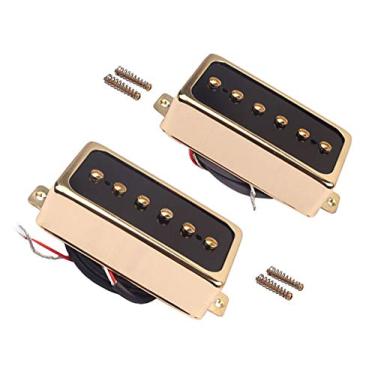 Imagem de LAMSAM Conjunto de captadores de tom P90, pegador de pescoço de bobina única tamanho Humbucker e ponte de pegar ímãs de Alnico V carregados, como peças de reposição para captador Humbucker padrão em guitarra elétrica, dourado