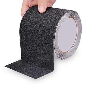 Imagem de Fita antiderrapante resistente para escadas, uso externo/interno, fita de aderência impermeável, rolo antiderrapante de segurança para degraus de escadas, esteiras de tração, tiras antiderrapantes pretas, 10 cm x 91 m