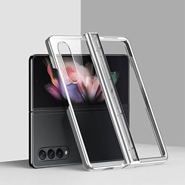 Imagem de Capa transparente dobrável para celular para Samsung Galaxy Z Fold 4 5G com proteção de dobradiça Capa transparente à prova de choque Capa de proteção para PC, prata, para Samsung Z Fold 4