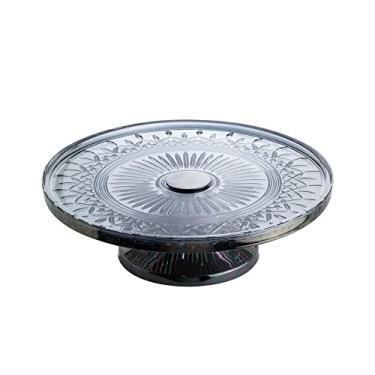 Imagem de PRATO P/BOLO CRISTAL CINZA C/PÉ AÇO LYS BLACK 32cm