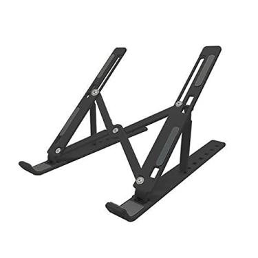 Imagem de Suporte Notebook Apoio Para Tablet Laptop De Mesa Universal Ajustável Dobrável Antiderrapante Em Alumínio Fosco Preto e Prata LINHA PREMIUM SYANG (PRETO)