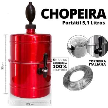 Imagem de Chopeira De Aluminio Portatil 5,1 Litros Torneira Italiana - Beer Chop