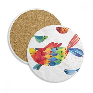 Imagem de Caneca de porta-copos colorida com desenho de peixe de animal, pedra absorvente de proteção de mesa