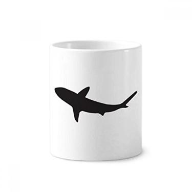 Imagem de Suporte para caneta de escova de dentes de peixe tubarão oceano feroz com suporte de cerâmica