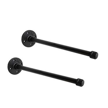 Imagem de Suportes de prateleira de tubo de ferro preto industrial de 1/5.1 cm, suporte rústico de prateleira DIY montado na parede, suportes de tubos personalizados para prateleiras flutuantes (20 cm, peça