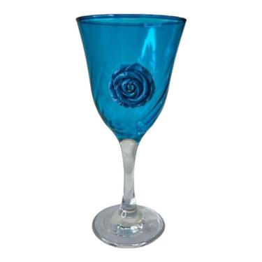Imagem de Taça Azul Iemanjá Lirio Rosa Super luxo 330 ml -Vidro
