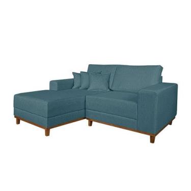 Imagem de Sofá 3 Lugares Mônaco Com Chaise Esquerdo Linho Azul Claro - Mobly