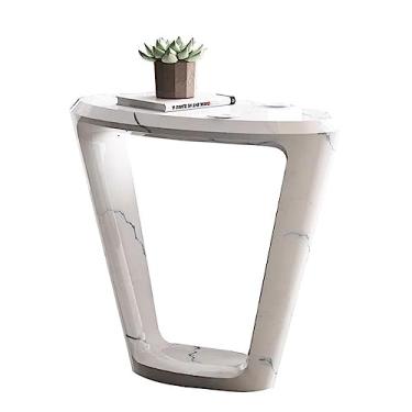 Imagem de Mesa de centro mesa lateral oval, mesa lateral de duas camadas para sala de estar, quarto, varanda, escritório e espaços pequenos, mesa de canto pequena com prateleira de armazenamento, mesas de canto de fácil montagem (cor: branco)