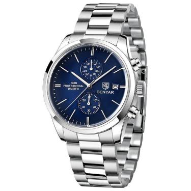 Imagem de Relógio De Quartzo Esportivo Masculino Benyar Luxo Impermeável Cronógrafo Azul Aço