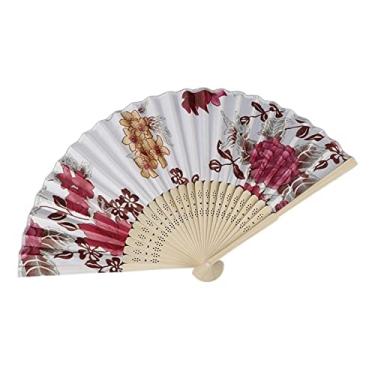 Imagem de Leque dobrável estilo chinês japonês leque de seda ventilador dobrável leque de casamento presentes de arte dança ventilador de mão vintage bambu dobrável ventilador de flores acessórios decorativos feitos à mão (cor: C)