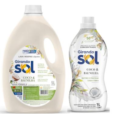 Imagem de Kit 1 Lava Roupa Líquido Girando Sol 5 Litros e 1 Amaciante Concentrado 1 Litro Coco e Bauninha