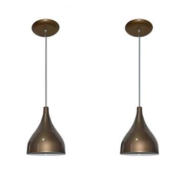 Imagem de Kit com 02 Luminarias Pendentes Modelo Funil - Ideal para Cabeceira de Cama, Balcão, Bancada (Ouro Velho)