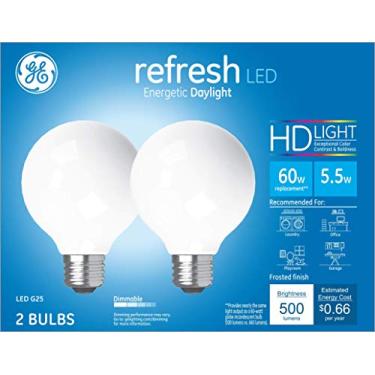 Imagem de GE Lâmpadas LED Refresh, 60 watts, luz do dia, lâmpadas globo G25, base média (pacote com 2)