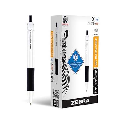 Imagem de Zebra Pen Caneta de gel retrátil Sarasa Dry X1+, corpo de plástico, ponta média, 0,7 mm, tinta preta, pacote com 12