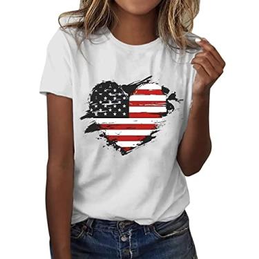 Imagem de 4th of July Heart Graphic Shirts Women American Flag Patriotic Camiseta Casual Stars Stripes Independence Day Tops, Preto, G