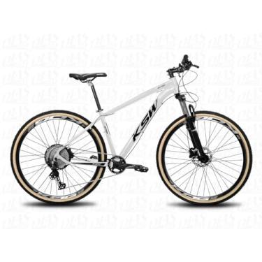 Imagem de bicicleta Aro 29 KSW XLT 100 em Aluminio 1x12v Pedivela Single coroa Unica Catraca Cassete 11/50 Dentes Freio a Disco Suspensão,15,Branco Preto