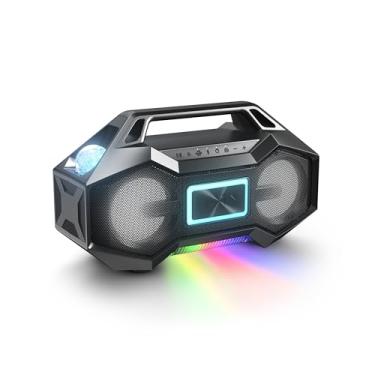 Imagem de Ion Party Rocker Go Alto-falante Boombox Bluetooth Portátil com Luzes de Festa, Bateria, Alto-falantes de 9 cm, Rádio FM, Porta USB, Aplicativo, Resistente à Água, 60 W