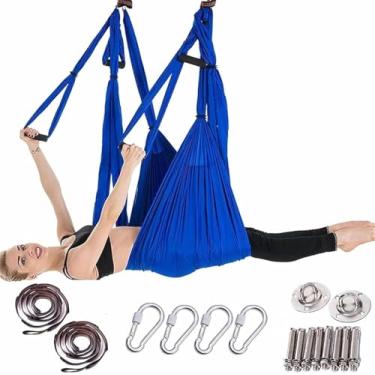 Imagem de Rede de pano de ioga aérea, balanço de ioga para antigravidade, toalha de ioga aérea, faixa de fitness para ioga, arnês de ioga não elástico, corda de tração de ioga aérea, azul safira