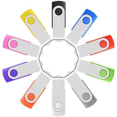 Imagem de Pacote com 10 unidades flash USB multicoloridas Enfain de 16 GB – Bastões de memória giratórios para armazenamento de dados sem esforço e compartilhamento off-line