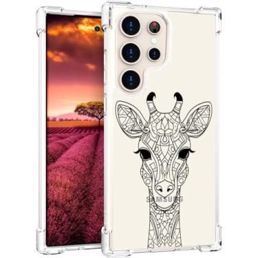 Imagem de Topgraph Compatível com Samsung Galaxy S23 Ultra capa fofa transparente para mulheres e meninas, design de capa de telefone transparente de designer (linda arte de linha girafa)