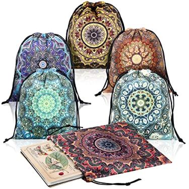 Imagem de Bolsa de armazenamento de veludo, 6 peças, bolsa de armazenamento de dados, cordão para tarô, porta-cartões, bolsa de joias, para entusiastas de presentes, 18 x 15 cm, 6 estilos (estilo floral)