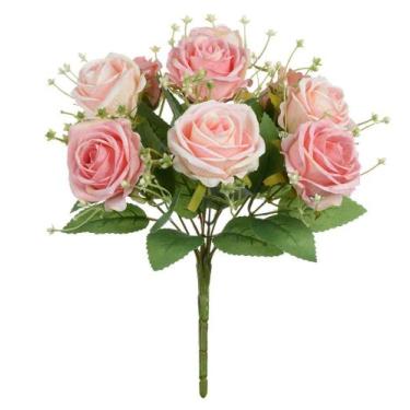 Imagem de BUQUE DE FLORES ROSA X9 COR ROSA 2 TONS 30cm - Flor Arte