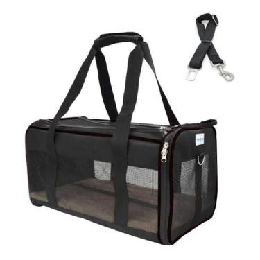 Imagem de Bolsa Pet Transporte Avião Passeio Viagem Preto + Cinto de Segurança -