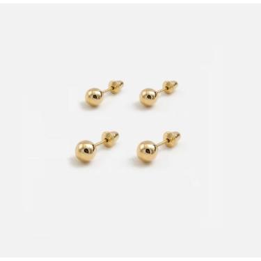 Imagem de Kit 2 pares de Brincos de Ouro 18k de 3 e 4mm bebê, Infantil, 2º Furo 